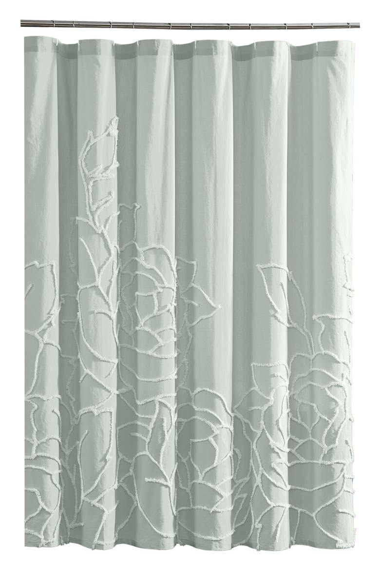 Chenille Rose Shower Curtain, Main, color, GREEN