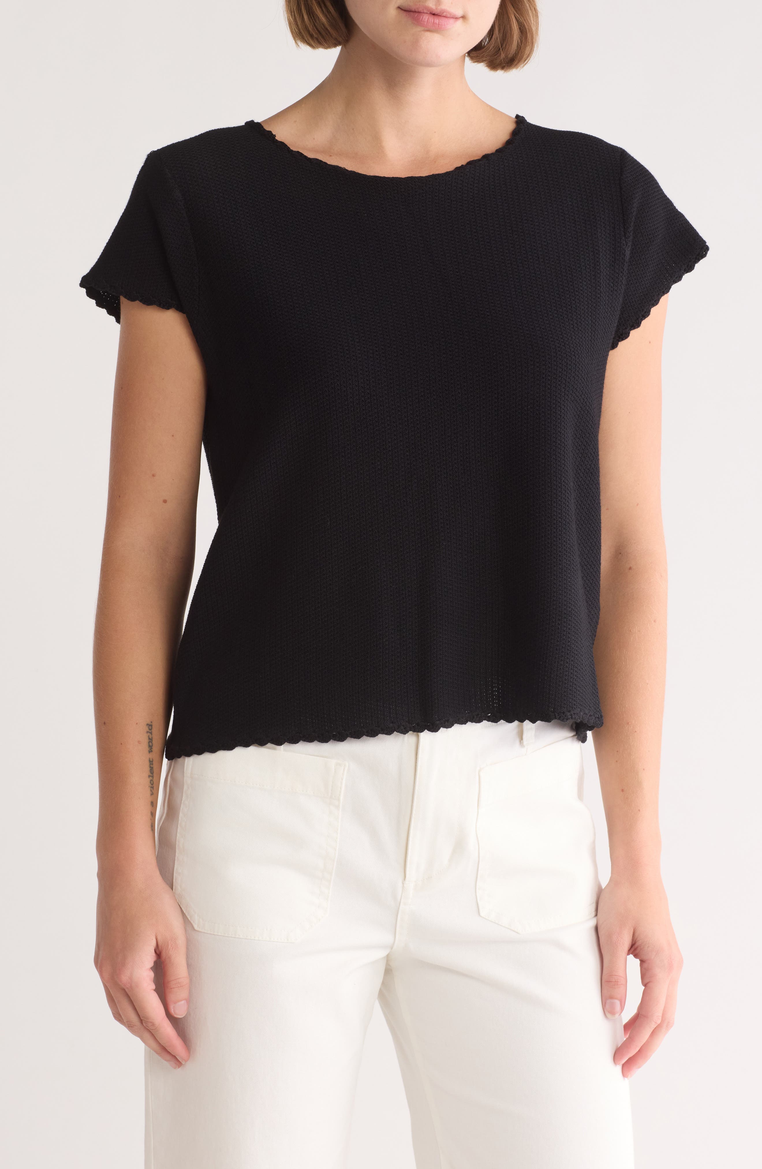 Adrianna Papell Boat Neck Cap Sleeve Seed Stitch Sweater