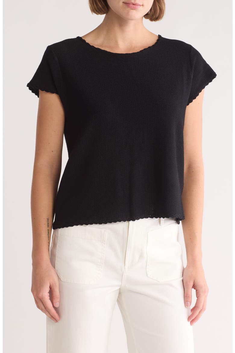 Boat Neck Cap Sleeve Seed Stitch Sweater, Main, color, BLACK