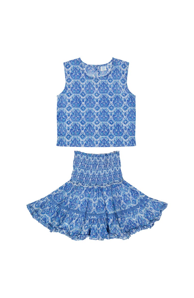 Mer St. Barth Maribel Cropped Women's Tank and Skirt Set Blue Paisley, Alternate, color, Blue