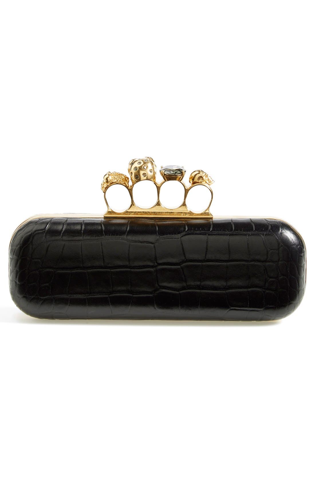 Alexander McQueen 'Knuckle Box' Clutch, Alternate, color, BLACK