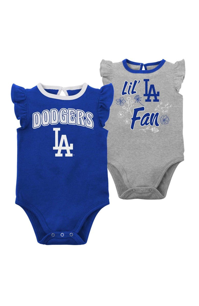 Outerstuff Infant Royal/Heather Gray Los Angeles Dodgers Little Fan Two-Pack Bodysuit Set, Main, color, 