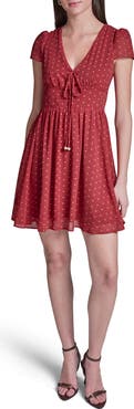 BCBG Polka Dot Short Sleeve Woven Dress