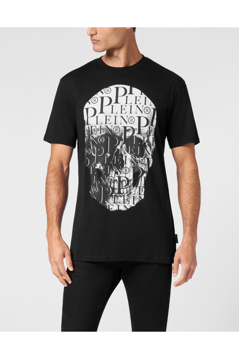 T-Shirt Round Neck Ss Print Skull Men, Main, color, black