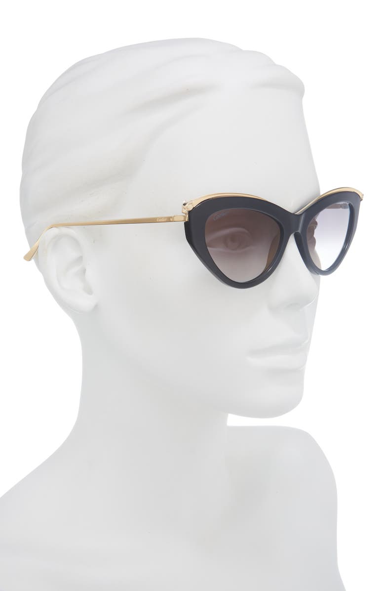 Cartier 55mm Gradient Cat Eye Sunglasses, Alternate, color, Black