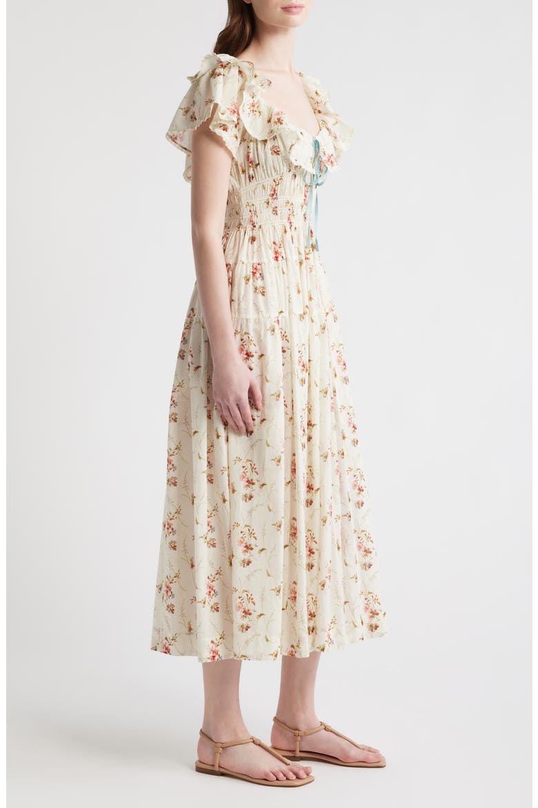 Illiana Smocked Tiered Organic Cotton Maxi Dress, Alternate, color, BLANC PRARIE ROSE