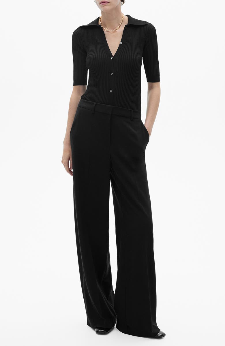 MANGO Wide Leg Mixed Media Jumpsuit, Main, color, 
