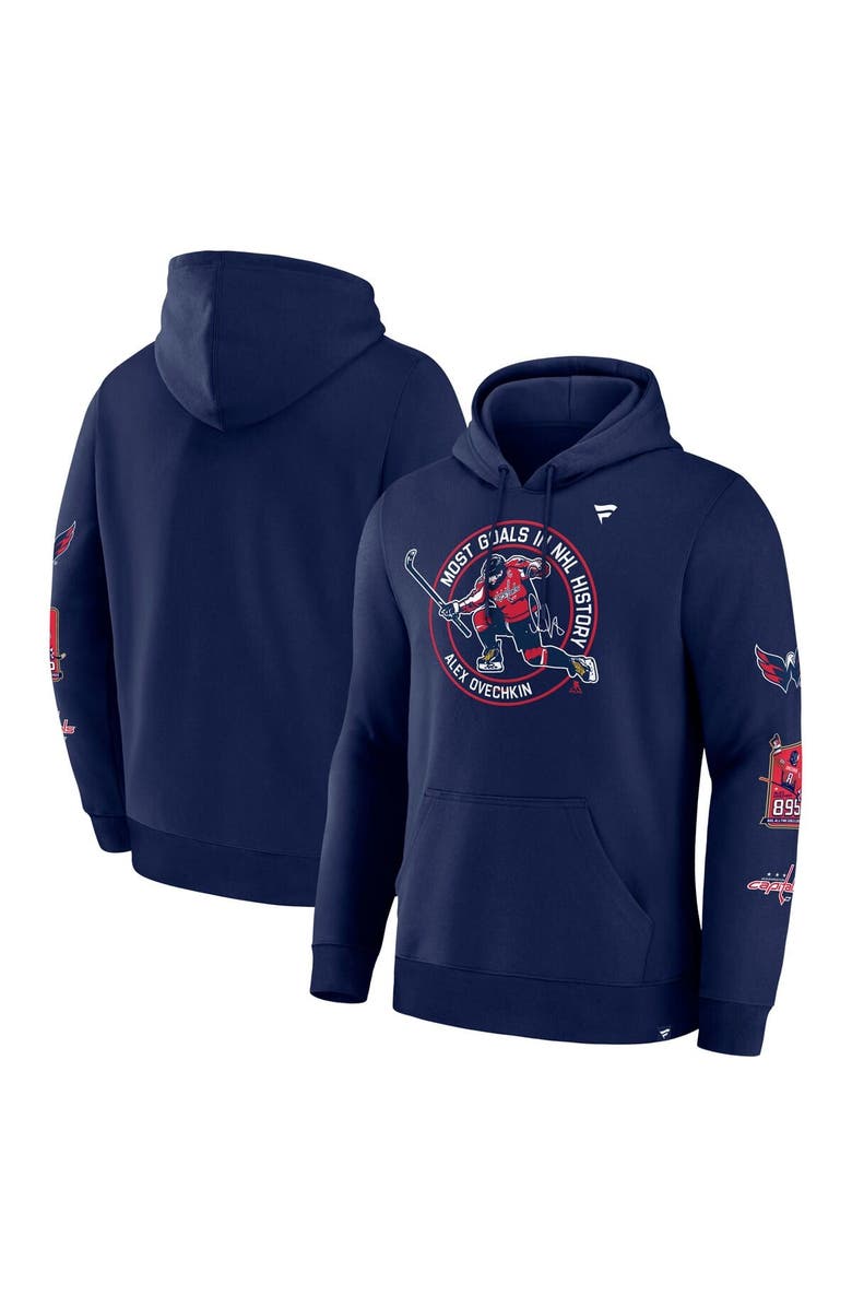 FANATICS Men's Fanatics Alexander Ovechkin Athletic Navy Washington Capitals NHL All-Time Leading Goal Scorer Badges Pullover Hoodie, Alternate, color, Athletic Navy