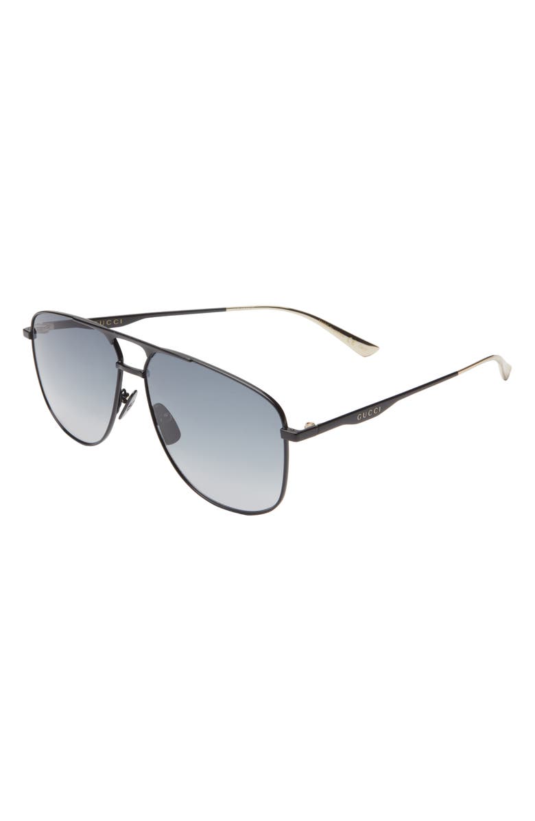 Gucci 60mm Aviator Sunglasses, Alternate, color, Black Black Grey