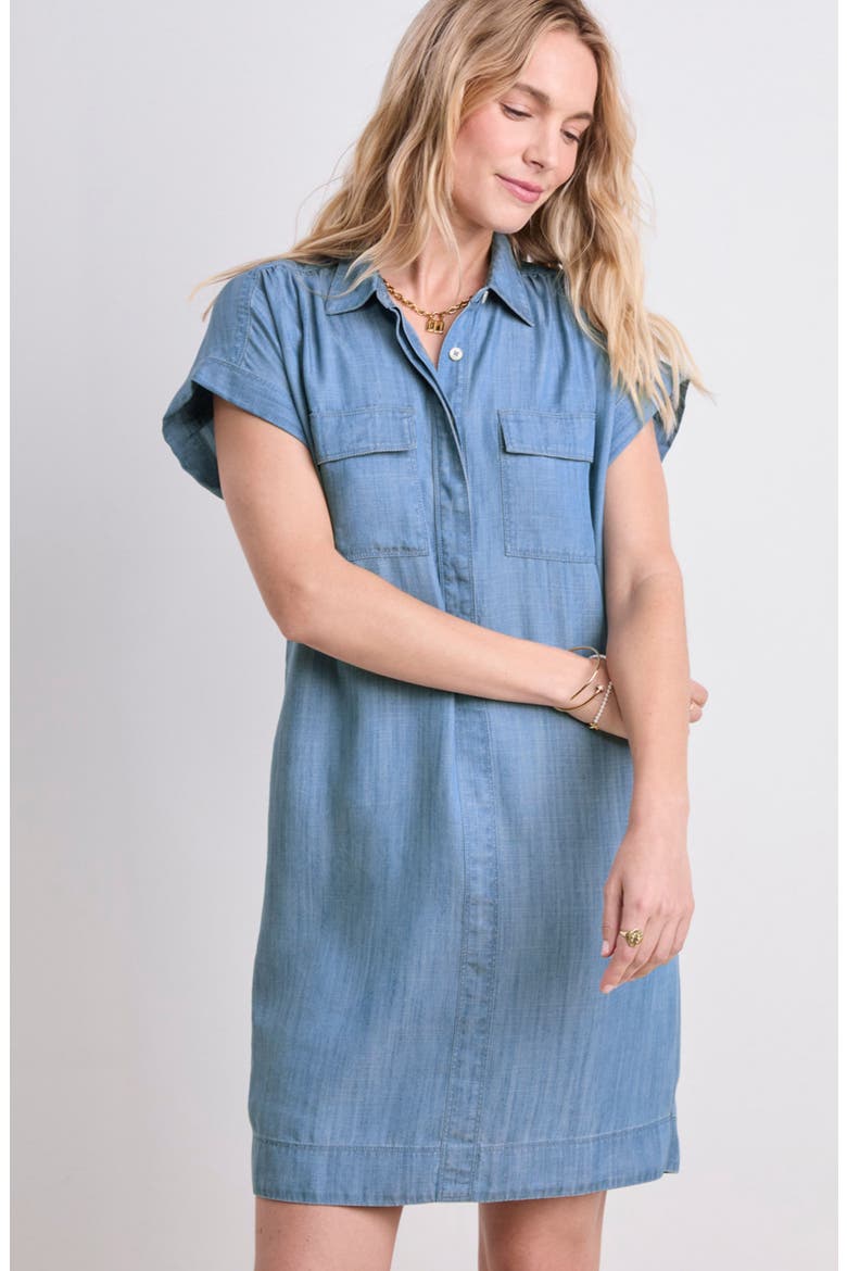 chambray shirt dress short sleeve J.Crew Women's Cerise Lightweight Chambray Shirt Dress Midi Length Blue