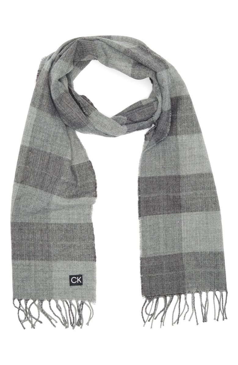 Calvin Klein Dotted Plaid Fringe Trim Scarf, Main, color, 