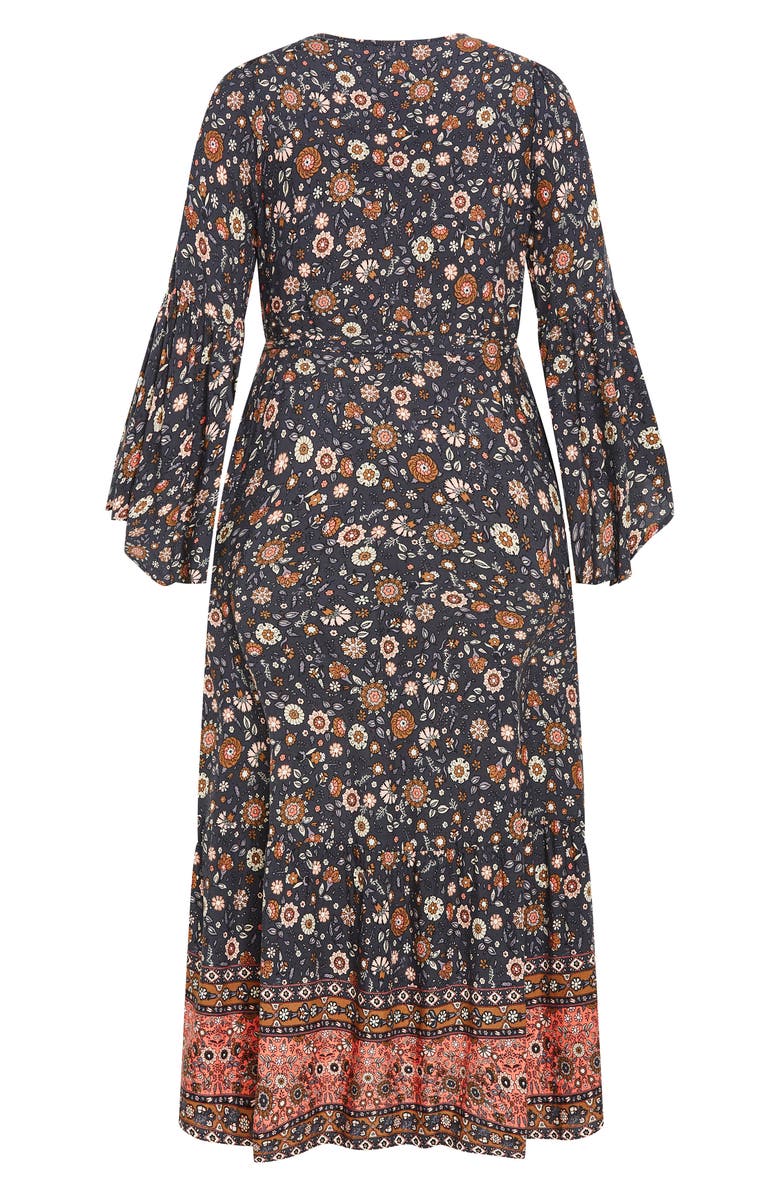 City Chic Adhara Mixed Print Long Sleeve Maxi Dress, Alternate, color, Grey