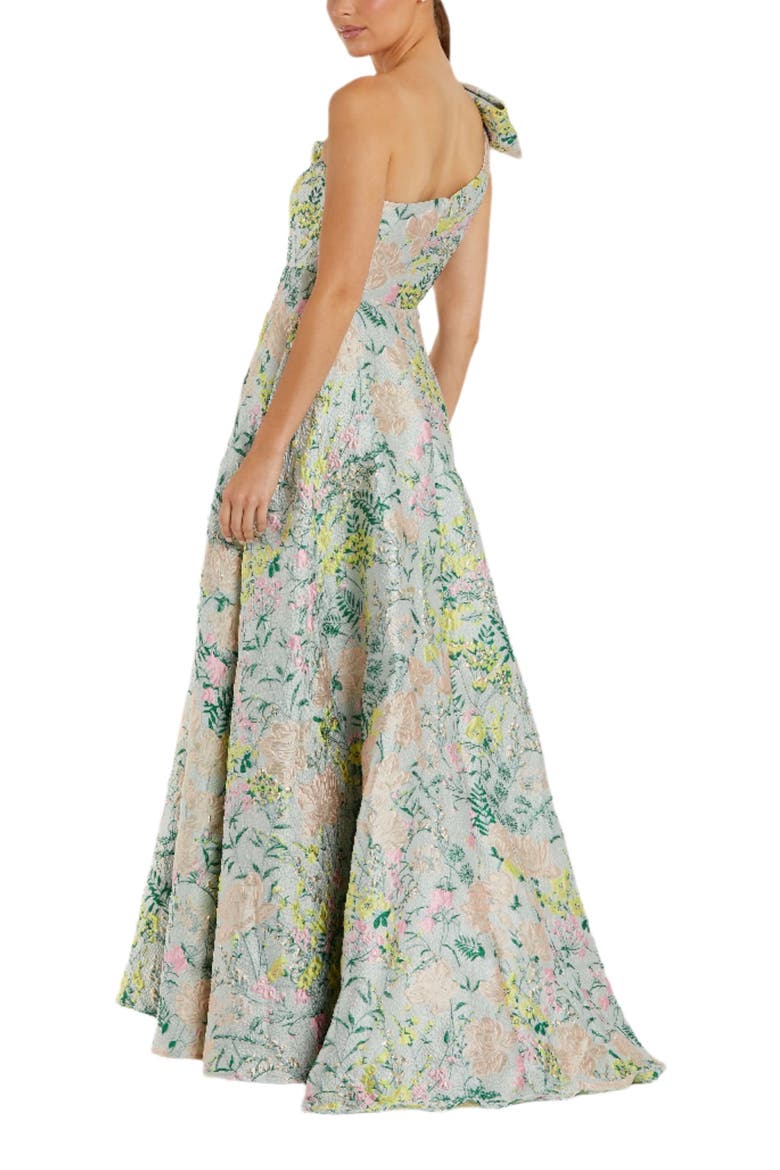 One Shoulder Brocade Gown With Bow Detail, Alternate, color, Pastel Multi