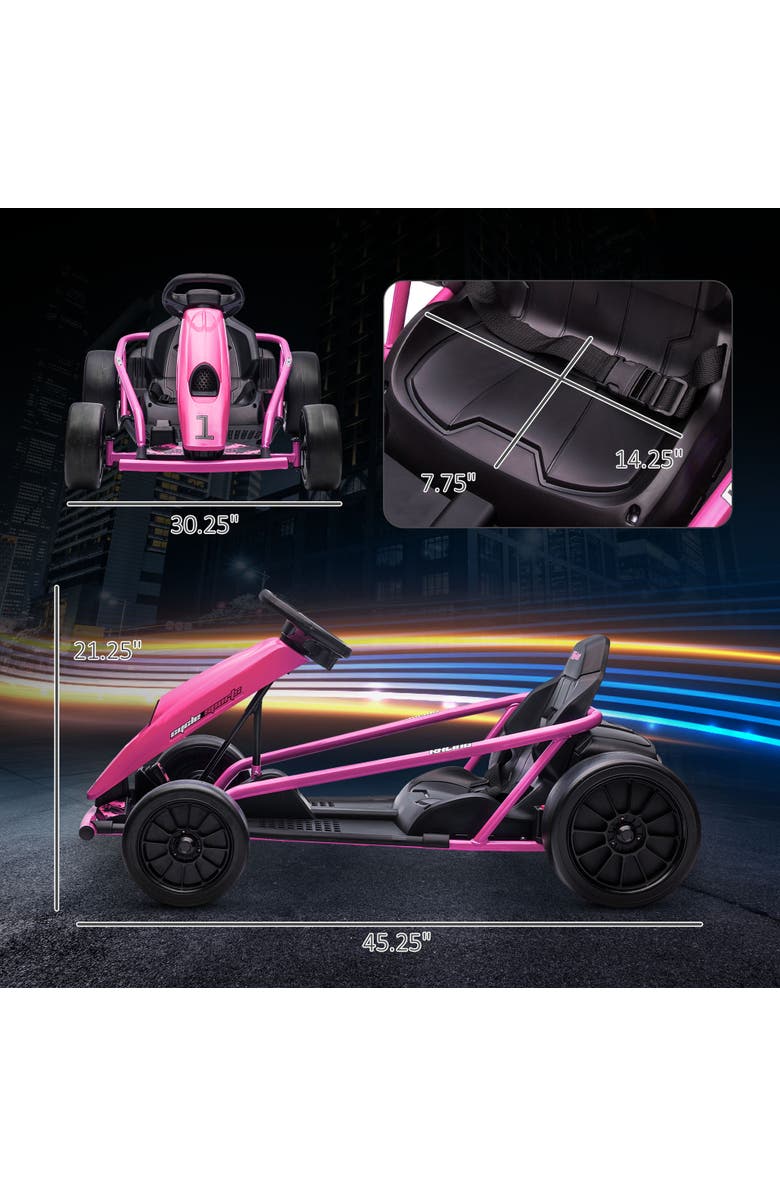 Aosom Kids Electric Go Kart, 24V, Drifting, Slow Start, Music, Horn, Safety Belt, Alternate, color, Pink