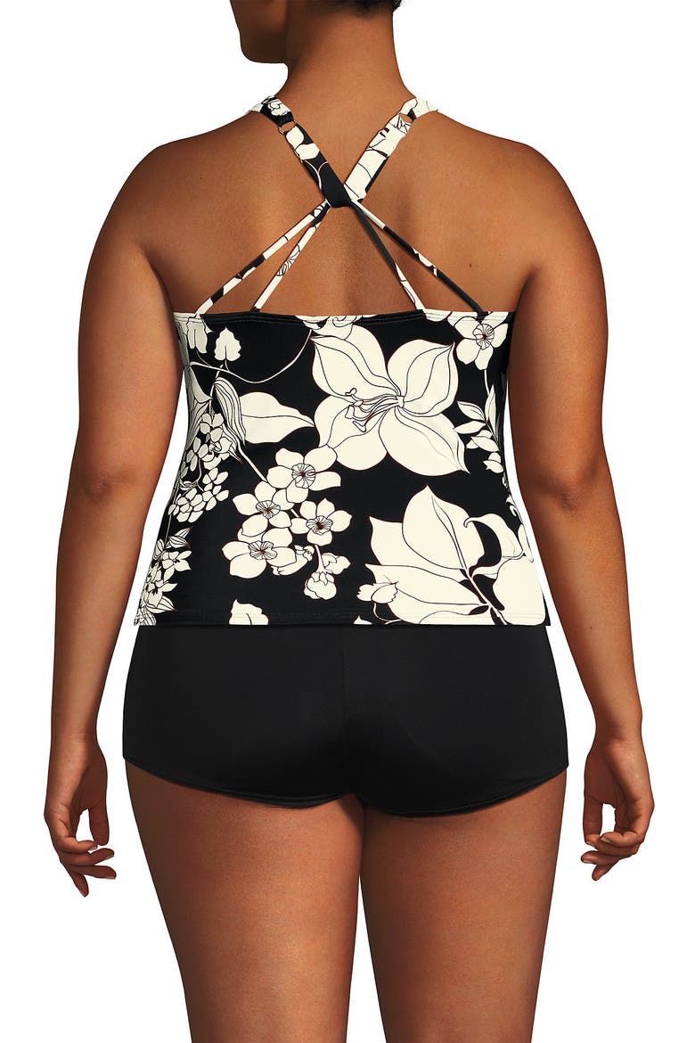 Plus Size DD-Cup Tugless High Neck Strappy Back Tankini Swimsuit Top, Alternate, color, Black/Egret Lilies