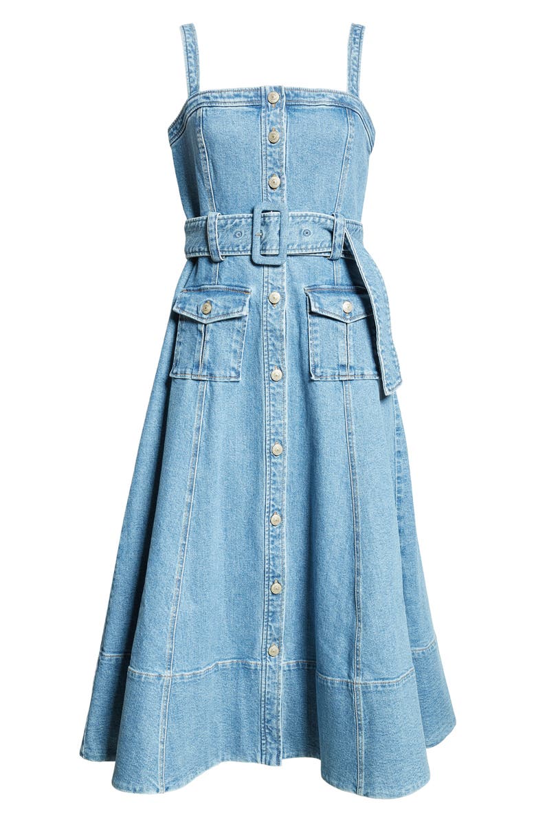 Cinq à Sept Vega Belted Denim Fit & Flare Dress, Alternate, color, Blue Haze