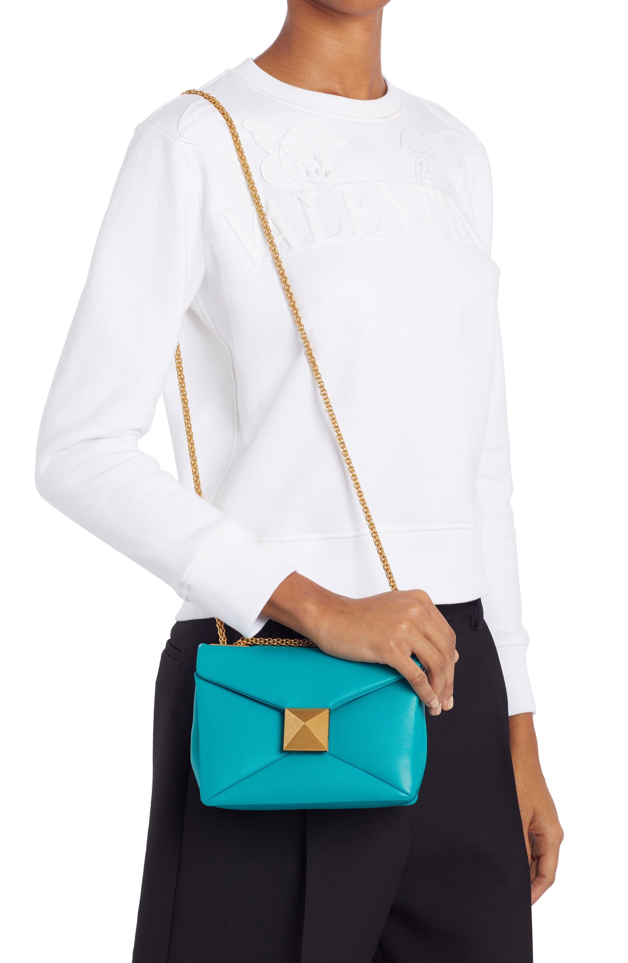 Valentino Garavani One Stud Leather Shoulder Bag, Alternate, color, 