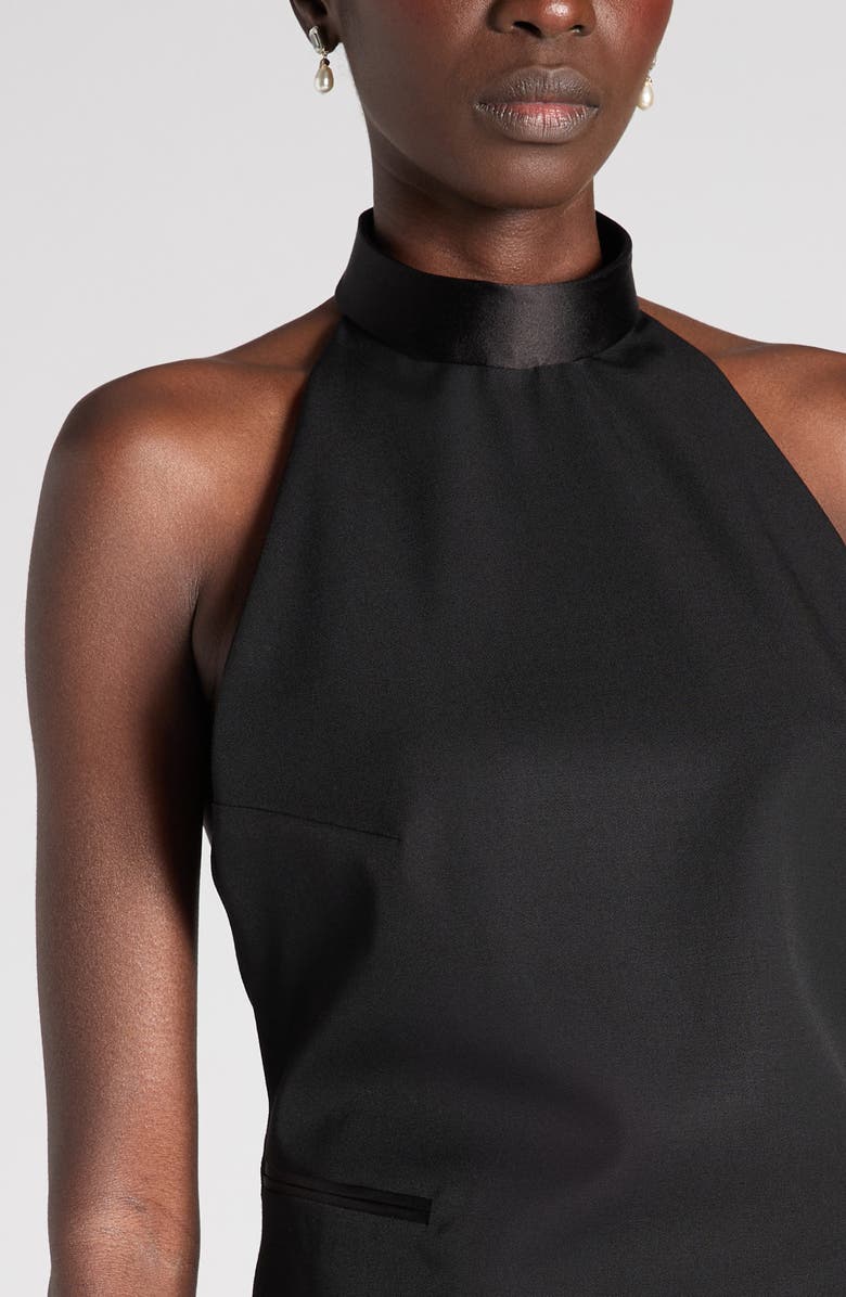 McQueen Wool Grain de Poudre Halter Top, Alternate, color, Black