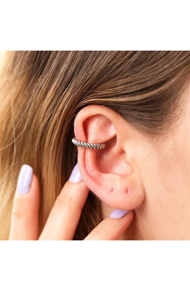 Spero London Twisted Sterling Silver Ear Cuff No Piercing, Alternate, color, Silver