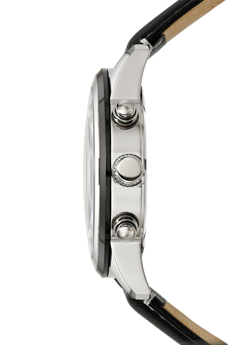 Arthur Chronograph Leather Strap Watch, 44mm, Alternate, color, SILVER
