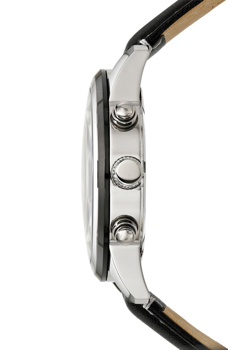 PORSAMO BLEU Arthur Chronograph Leather Strap Watch, 44mm, Alternate, color, Silver