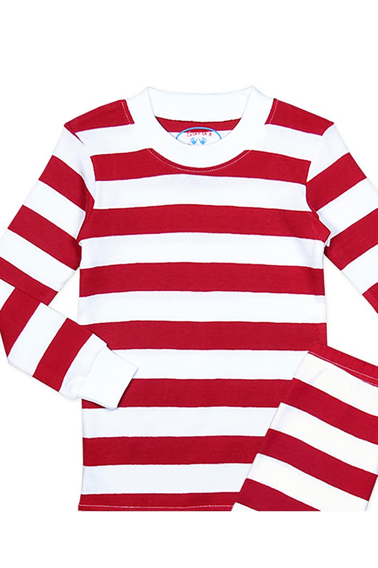 Organic Cotton Long John PJ 2-Piece Set, Alternate, color, Red White Wide Stripe