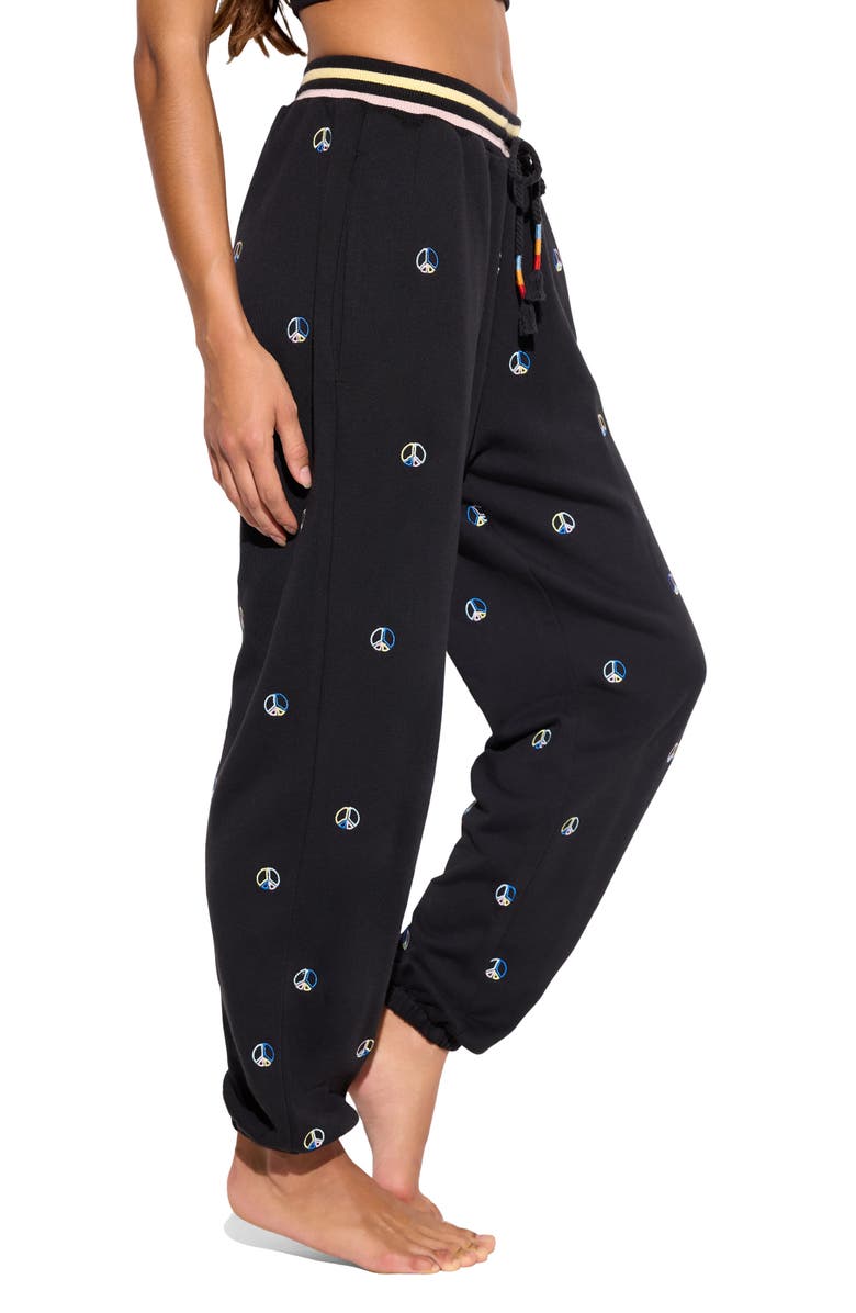 Spiritual Gangster Peace Embelem Hudson Cotton & Modal Sweatpants, Alternate, color, Black