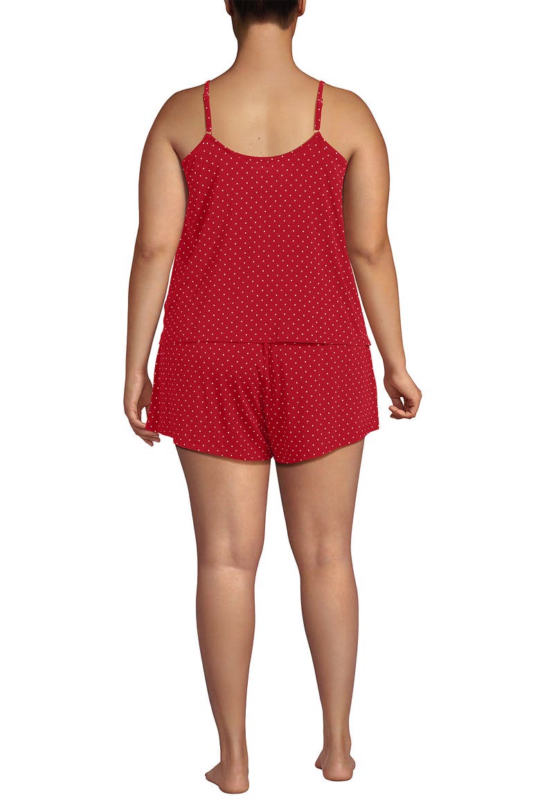 Plus Size Cooling 3 Piece Pajama Set - Long Sleeve Top Cami and Shorts, Alternate, color, Compass Red Pin Dot