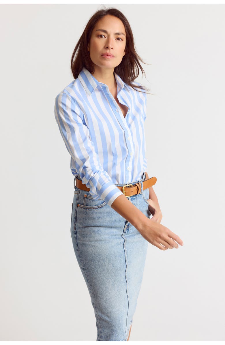 The Shirt by Rochelle Behrens The Boyfriend Shirt in Stripe, Alternate, color, Wide Sky Blue/White Stripe
