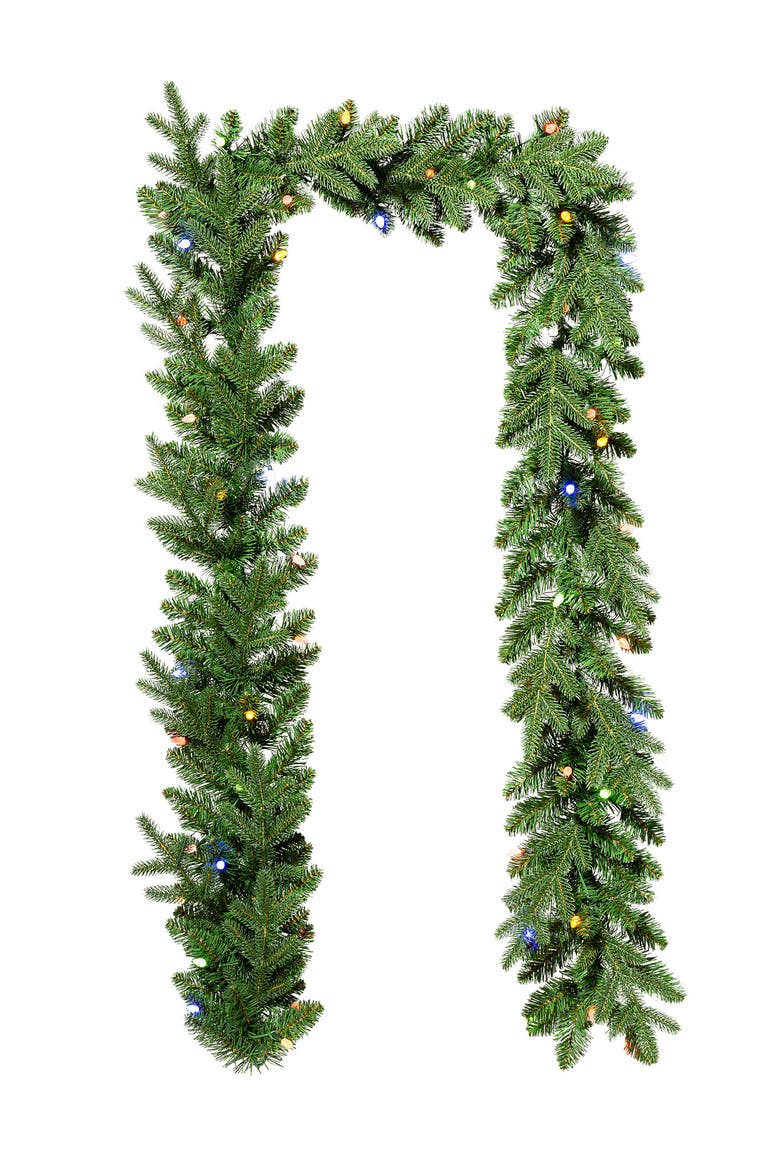 9ft Pre-Lit Artificial Christmas Garlands with Timer, Main, color, Green