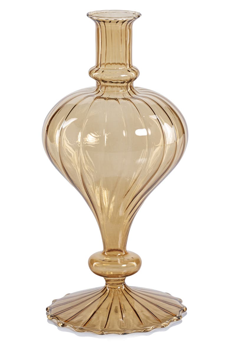 Vellum Spiral Footed Glass Vase, Main, color, LIGHT AMBER
