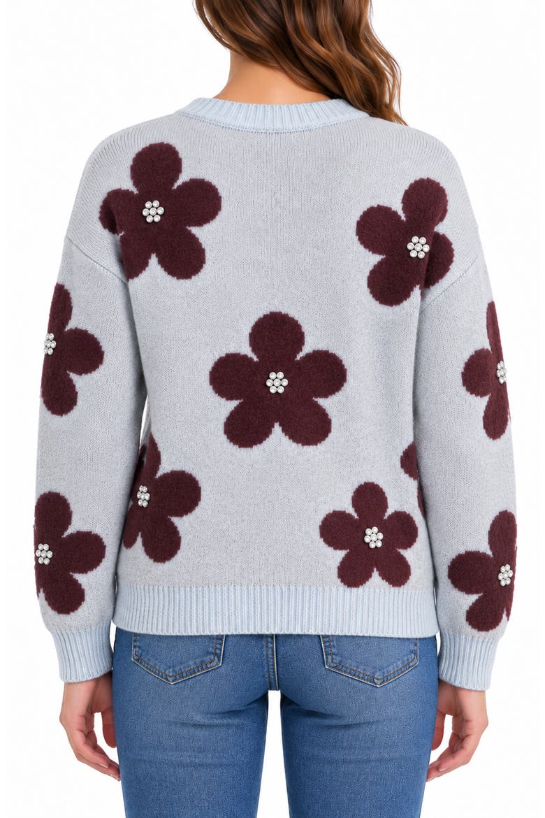 Floral Jewel Embellished Crewneck Sweater, Main, color, POWDER BLUE/ BROWN