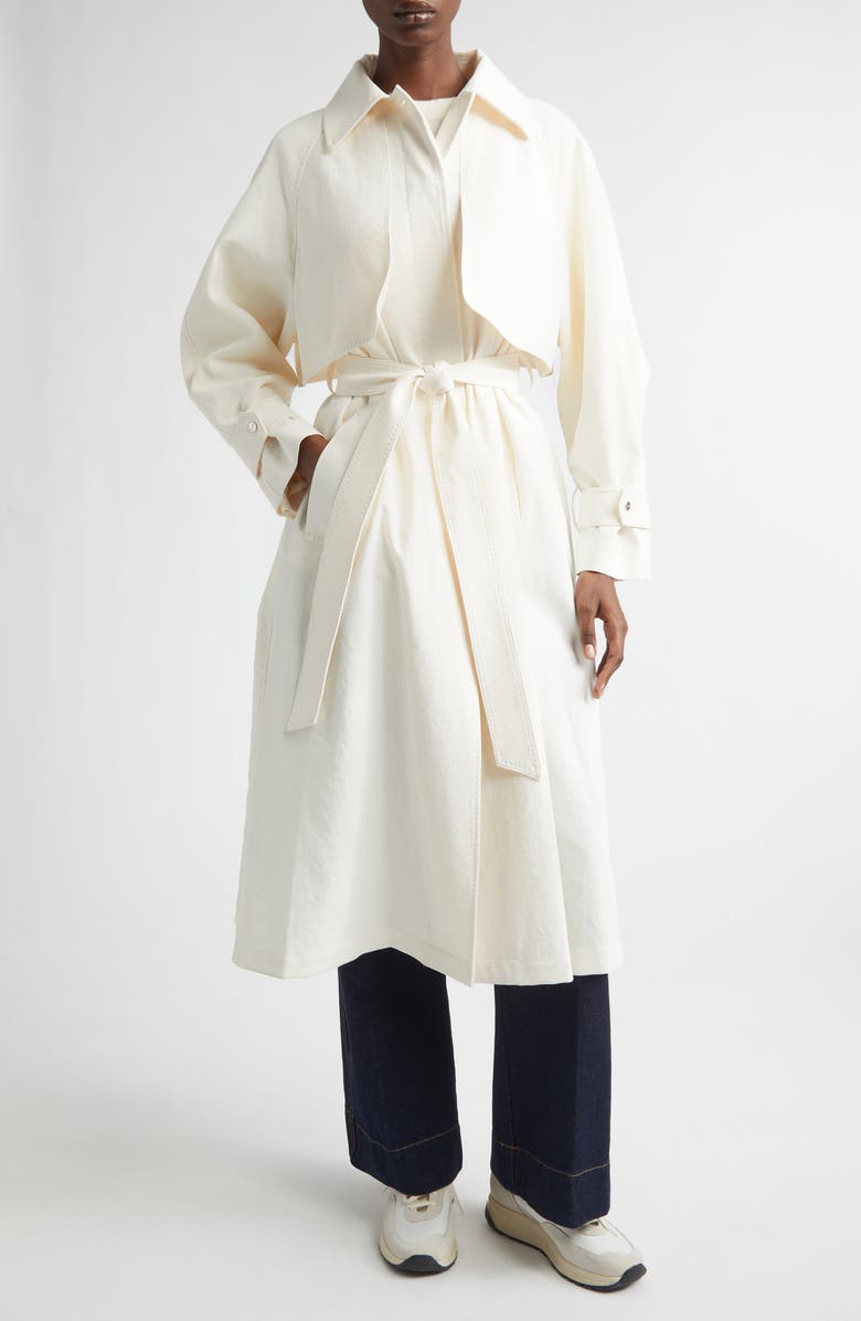 Herno Belted Crinkled Trench Coat, Main, color, 1200 White