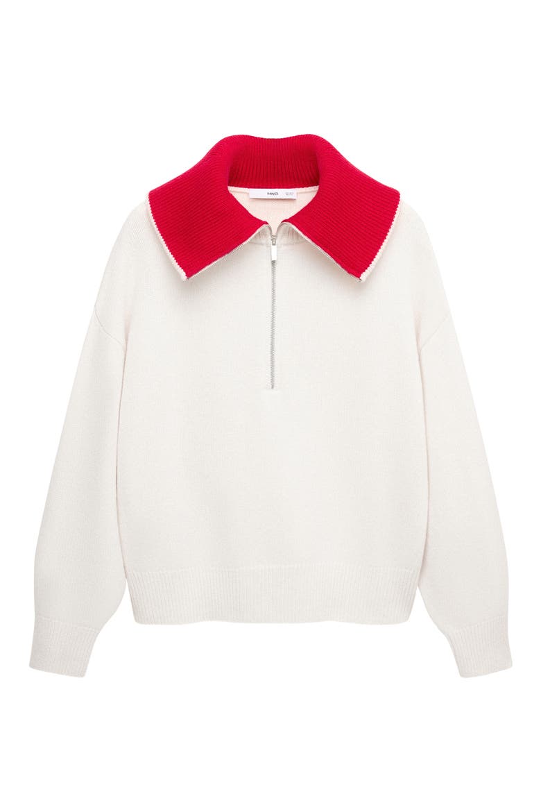 Half-Zip Contrast Collar Wool & Cashmere Sweater, Alternate, color, OFF WHITE