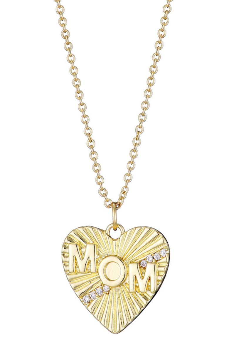 Cubic Zirconia Fluted 'Mom' Heart Pendant Necklace, Main, color, GOLD