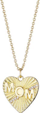 Adornia Cubic Zirconia Fluted 'Mom' Heart Pendant Necklace