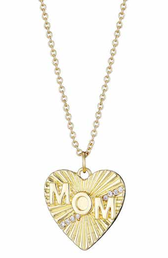 Cubic Zirconia Fluted 'Mom' Heart Pendant Necklace