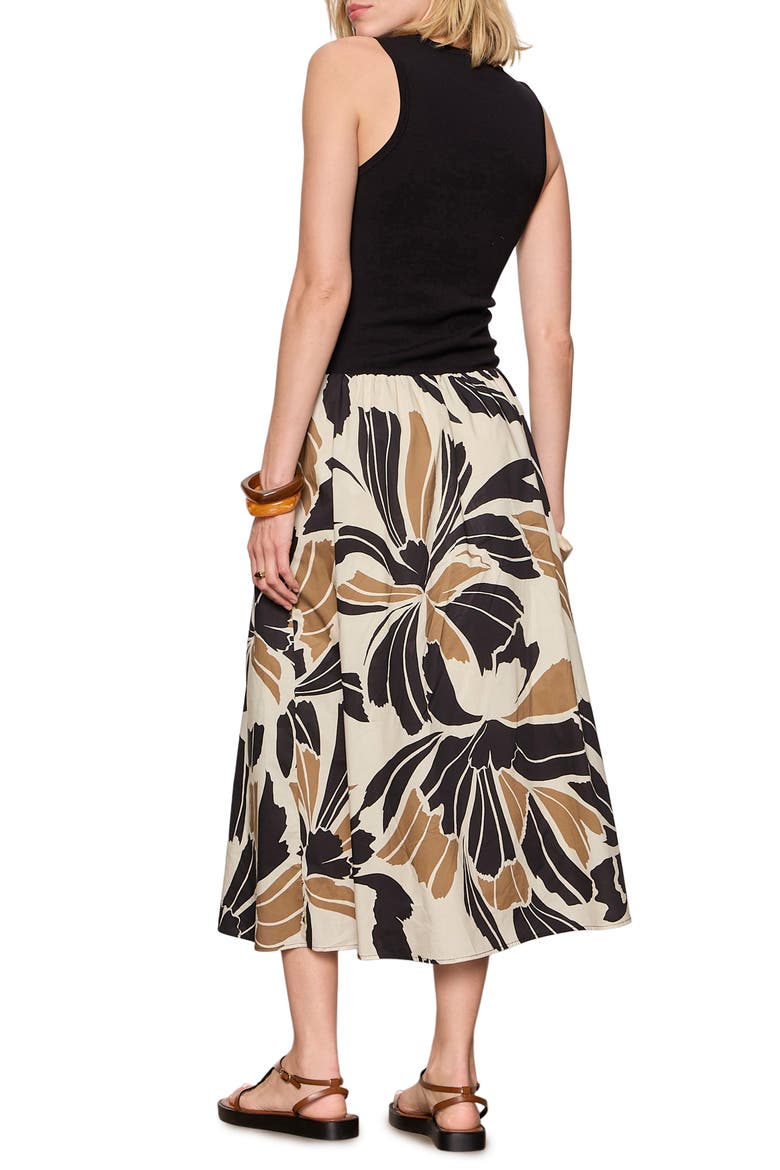 Sandbar Mixed Media Floral Print Midi Dress, Alternate, color, LOTUS BLACK