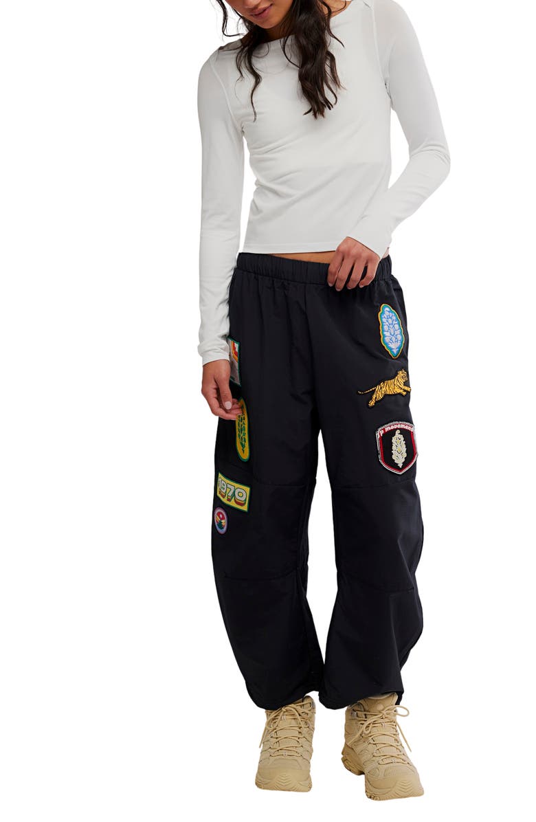 Free People Patch Game Day Pants, Alternate, color, Black
