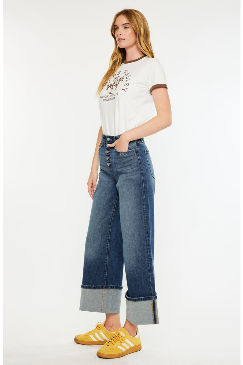 Collie Ultra High Rise Cropped Wide Leg Jeans, Alternate, color, Dark Wash