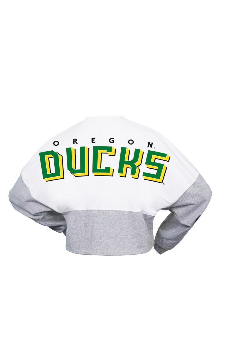 SPIRIT JERSEY Women's Spirit Jersey  White Oregon Ducks Heather Block Cropped Long Sleeve Jersey T-Shirt, Alternate, color, White