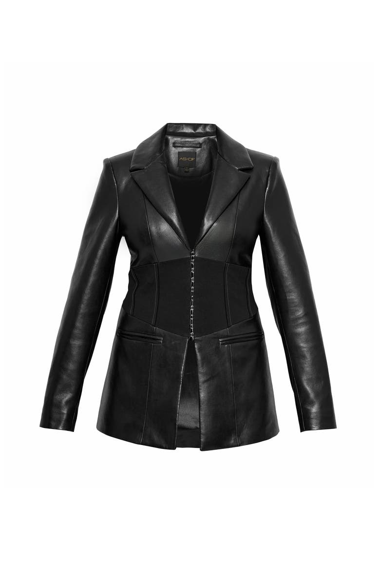 Amour Recycled Leather Blazer, Alternate, color, Black
