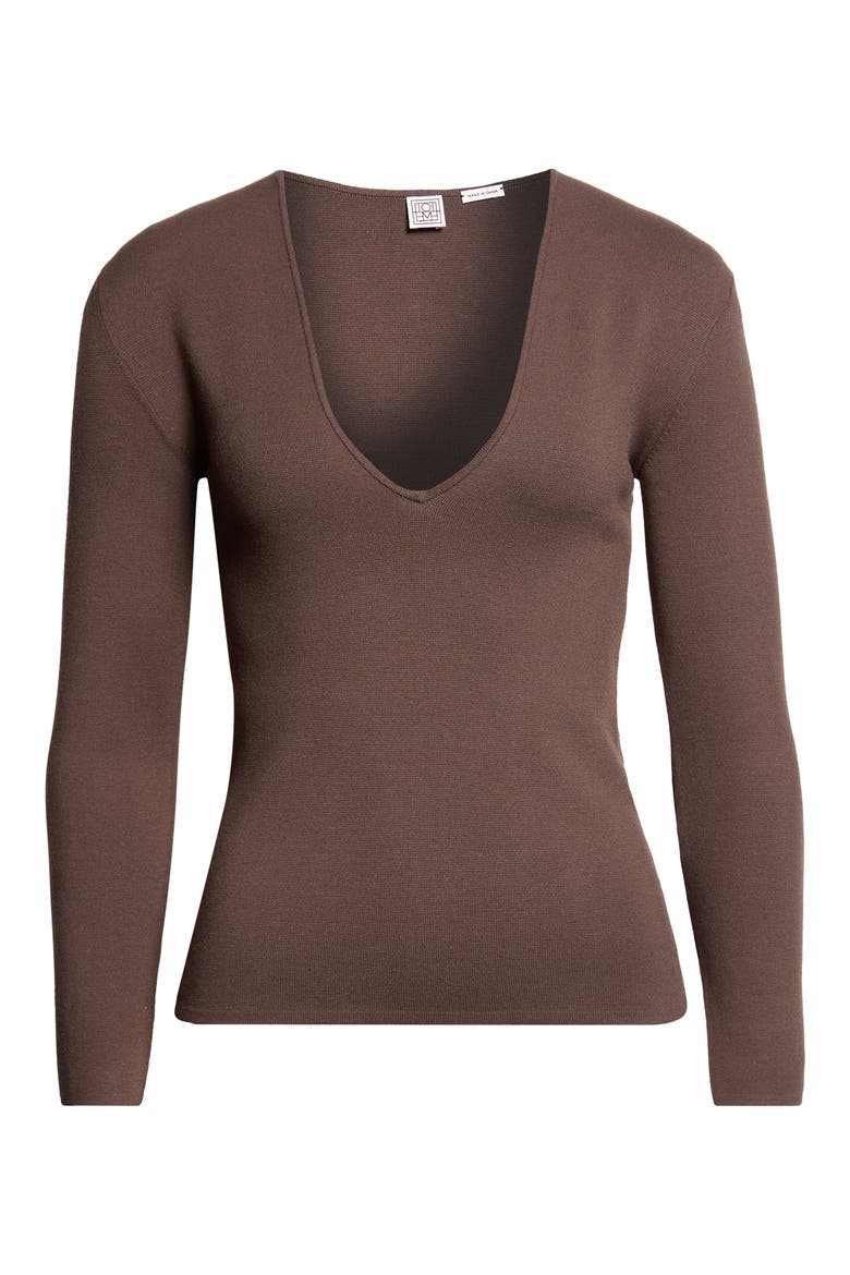 Compact Knit V-Neck Sweater, Alternate, color, WALNUT