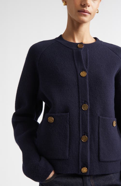 Totême Toteme Hammered Button Cashmere & Wool Cardigan In Blue