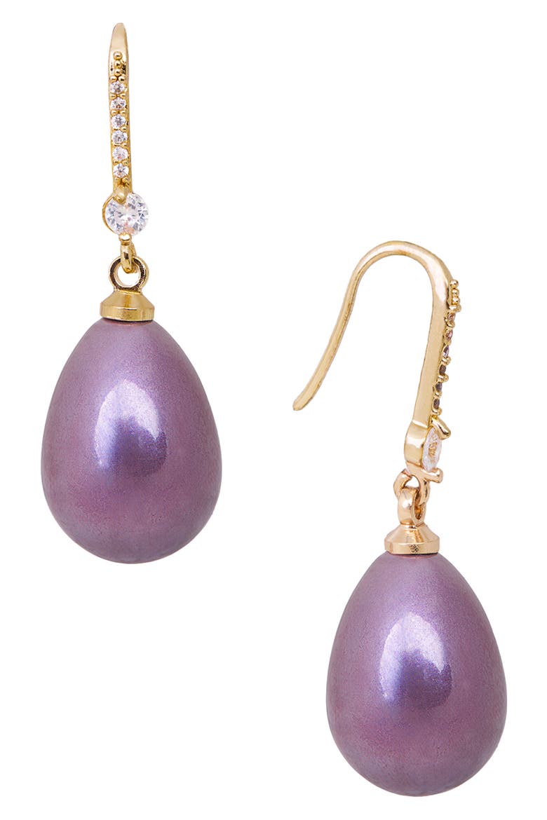 Faux Pearl Crystal Dangle Earrings, Alternate, color, PURPLE