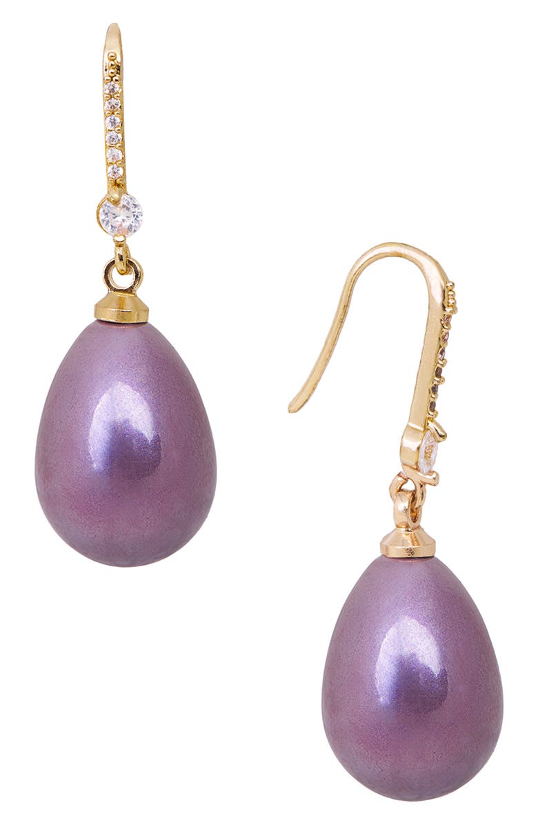 SAACHI Faux Pearl Crystal Dangle Earrings, Alternate, color, Purple