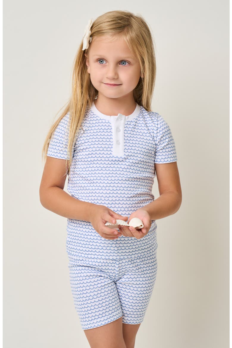 Kids' Wave Print Fitted Two-Piece Pima Cotton Short Pajamas, Alternate, color, LA MER