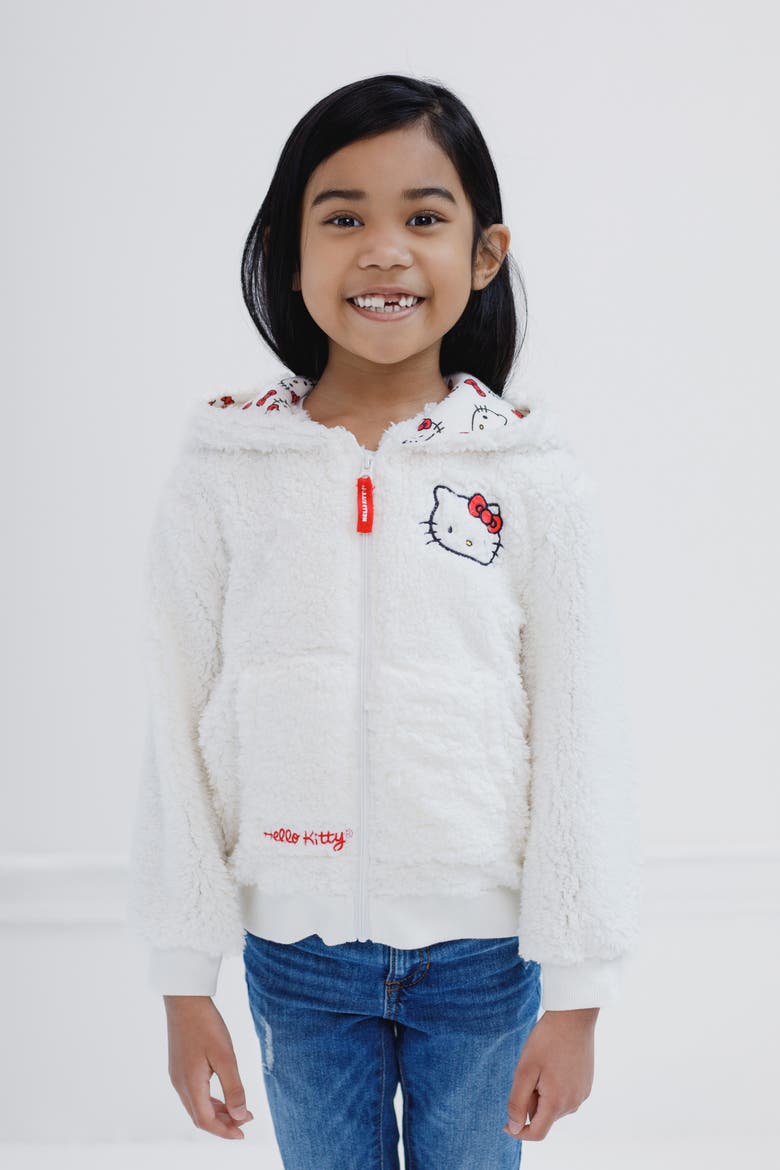 Faux Shearling Fleece Zip-Up Hoodie, Alternate, color, Hello Kitty Off White