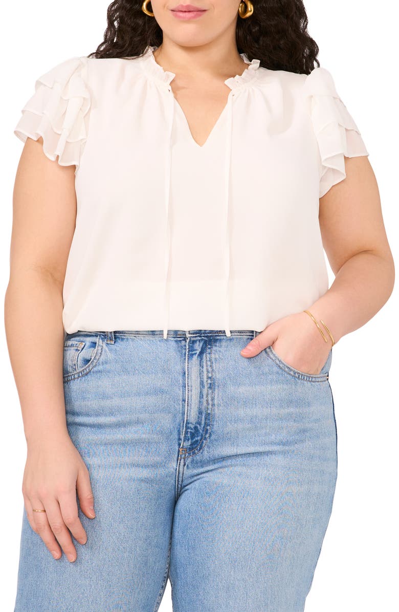 1.STATE Tie Neck Flutter Sleeve Top, Main, color, 