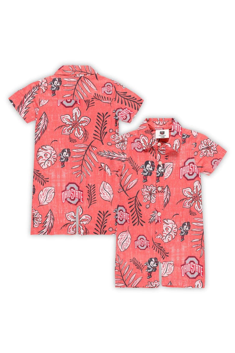 Infant Wes & Willy Scarlet Ohio State Buckeyes Vintage Floral Romper, Alternate, color, Scarlet